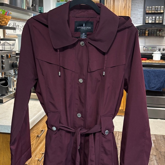 33-3 London Fog Women's Deep Burgundy/Plum Trench Coat - Picture 11 of 11
